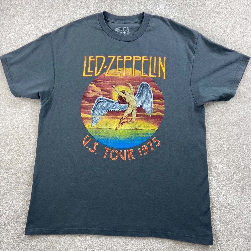 Led Zeppelin T Shirt Men XL Gray US Tour 1975 Icarus Graphic Band Tee